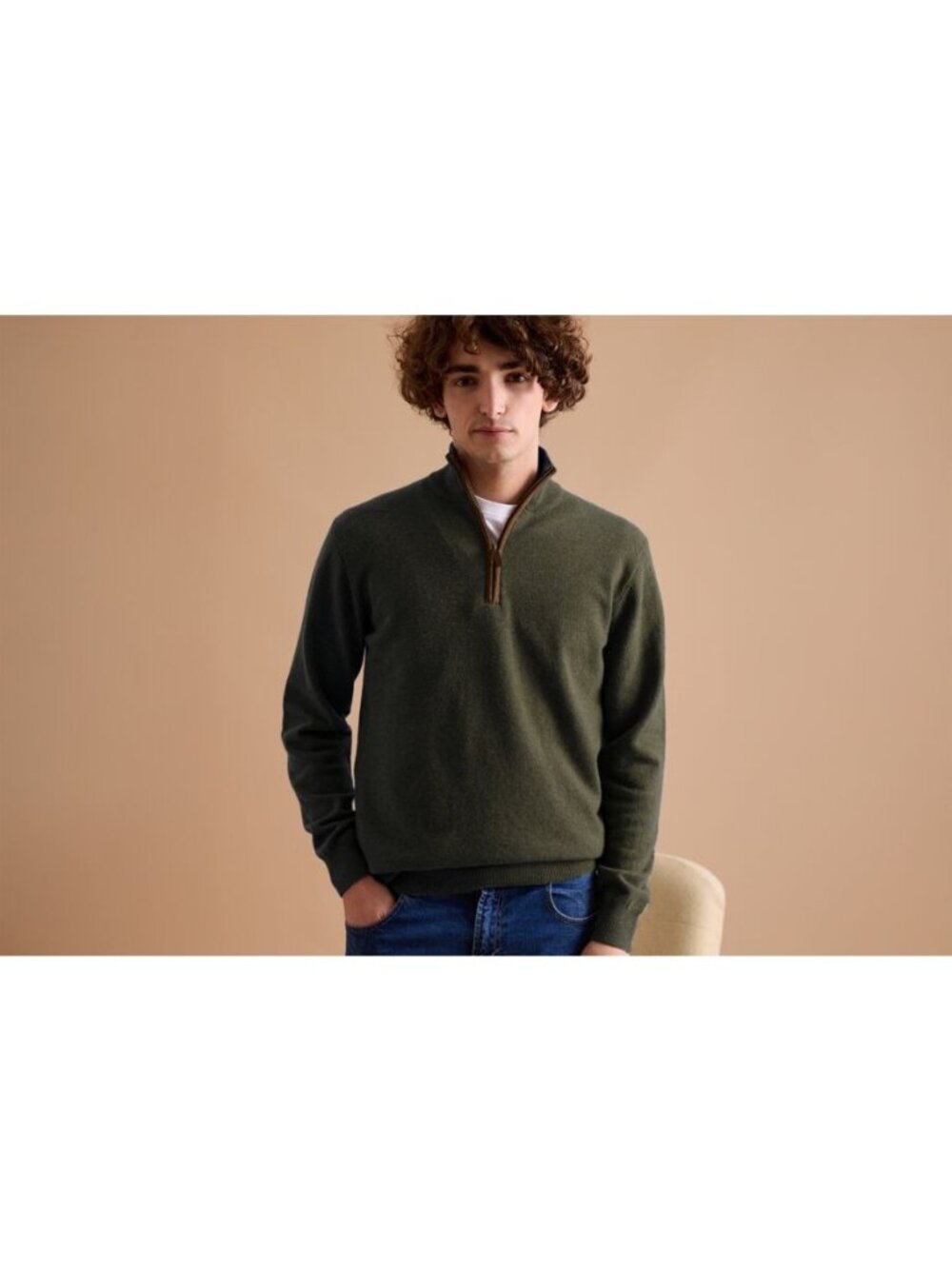 Bexley Sweater Medium Green Solid 1/4 Zip Lambswool